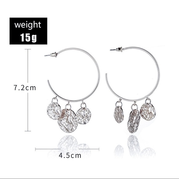 Any 3/$25!  Silver Hoops w/Dangling Discs Stud Earrings - Picture 7 of 9
